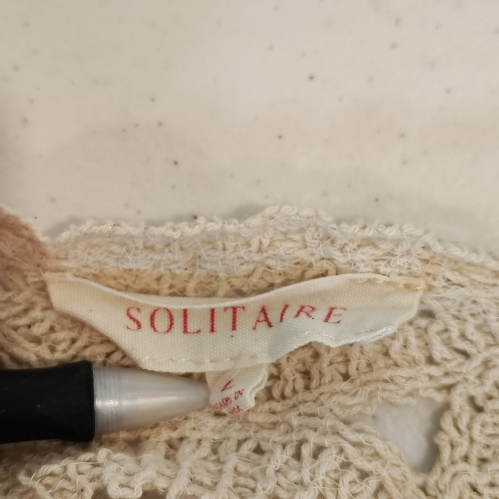 SOLITAIRE Top Womens L Beige Crochet Scalloped Edge Cottagecore Short Sleeves - Picture 4 of 7